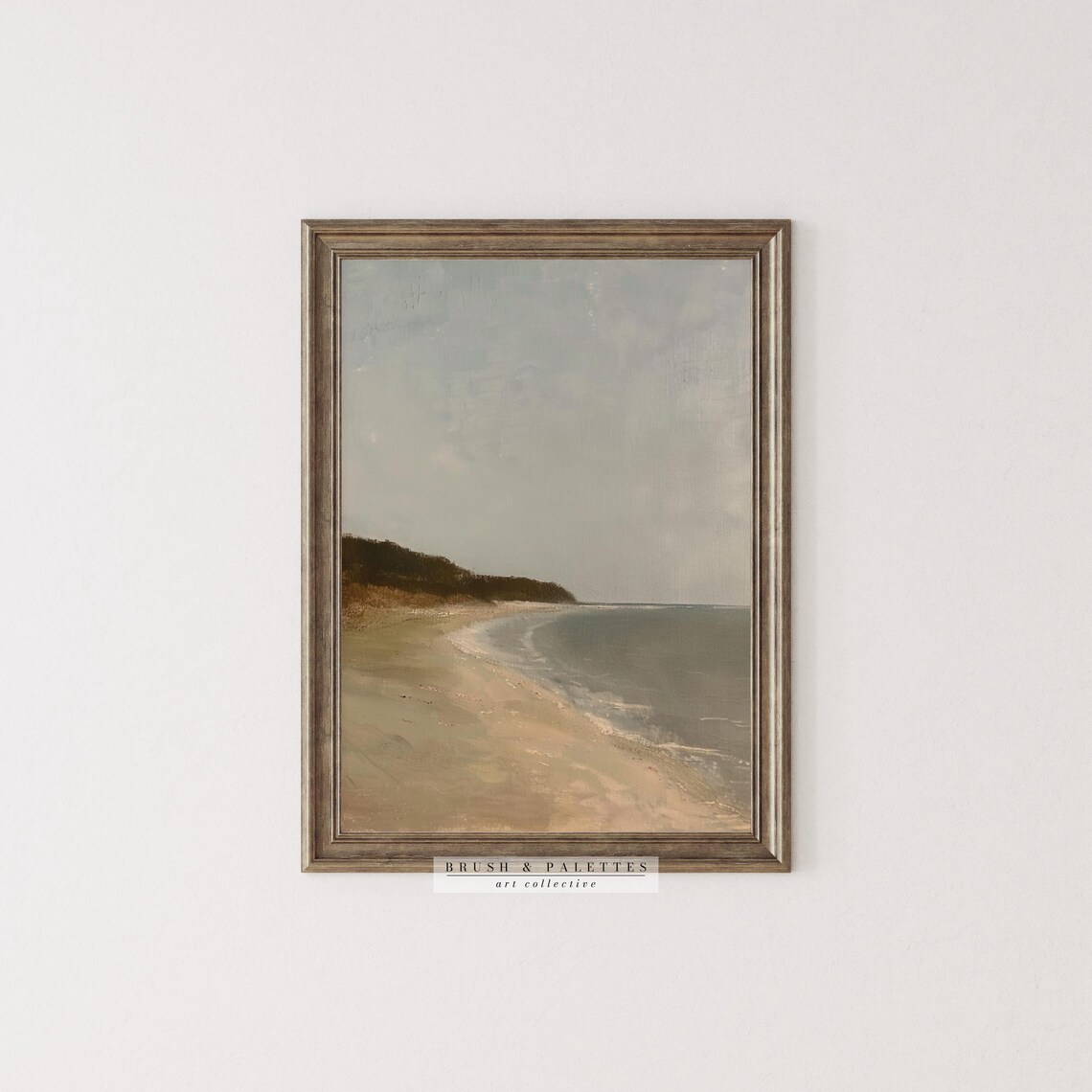 Muted Sandy Beach Gray Sea Minimalist Coastal Art Scene Poster - Image 2