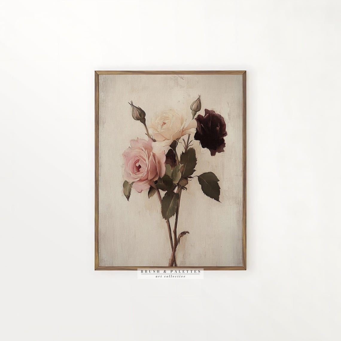 Vintage Rose Trio Oil Painting Art Print - Image 2