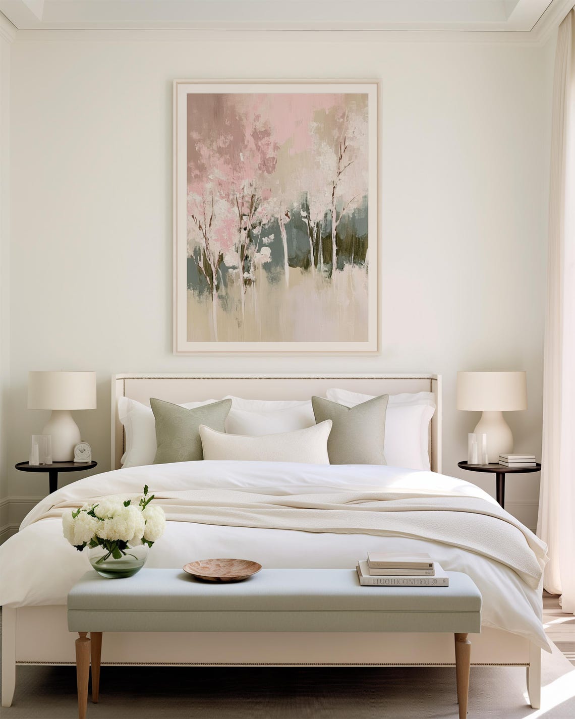 Soft Pastel Spring Trees Painting Abstract Blossom Forest Wall Poster - Image 3