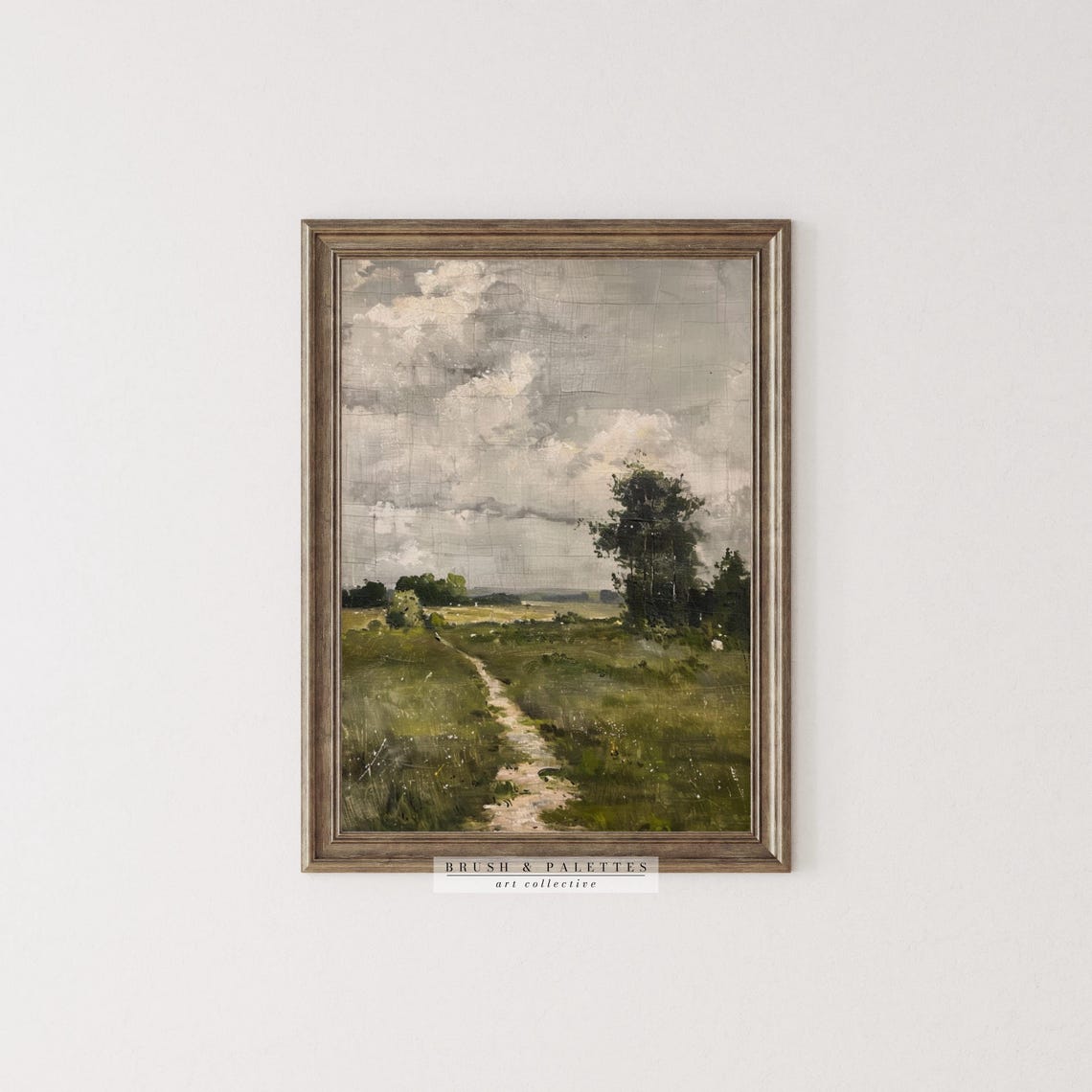 Quiet Countryside Path Under Cloudy Sky Rustic Muted Landscape Poster - Image 2