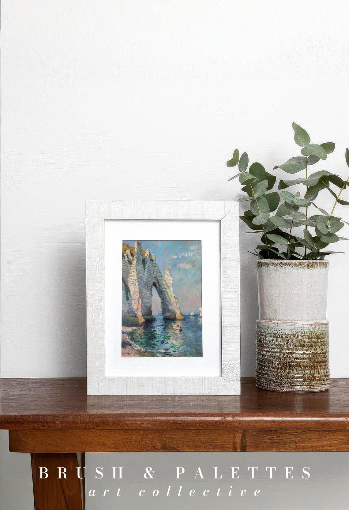 Coastal Rock Arch Chalk Cliffs Sailboats Impressionist Poster - Image 3
