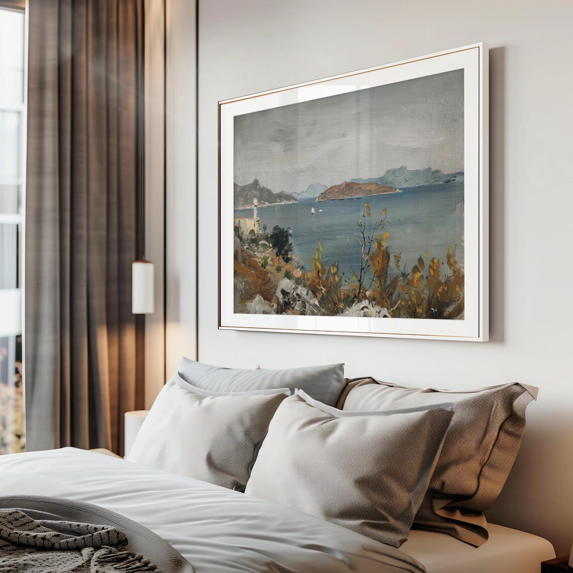 Mediterranean Lighthouse Bay Coastal Seascape Oil Painting Poster - Image 2