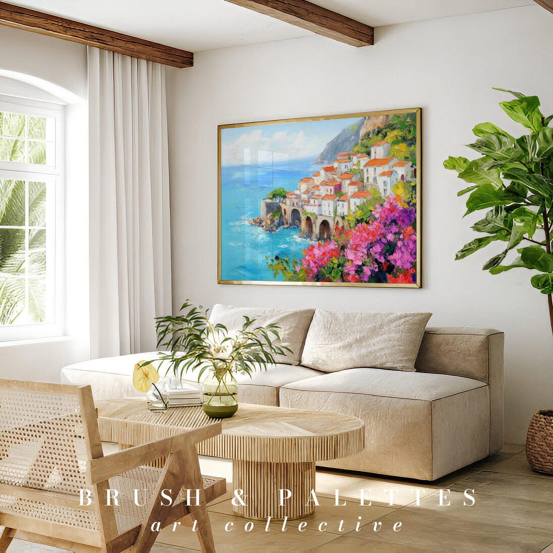 Mediterranean Coastal Village Amalfi Style Seaside Town Poster - Image 2