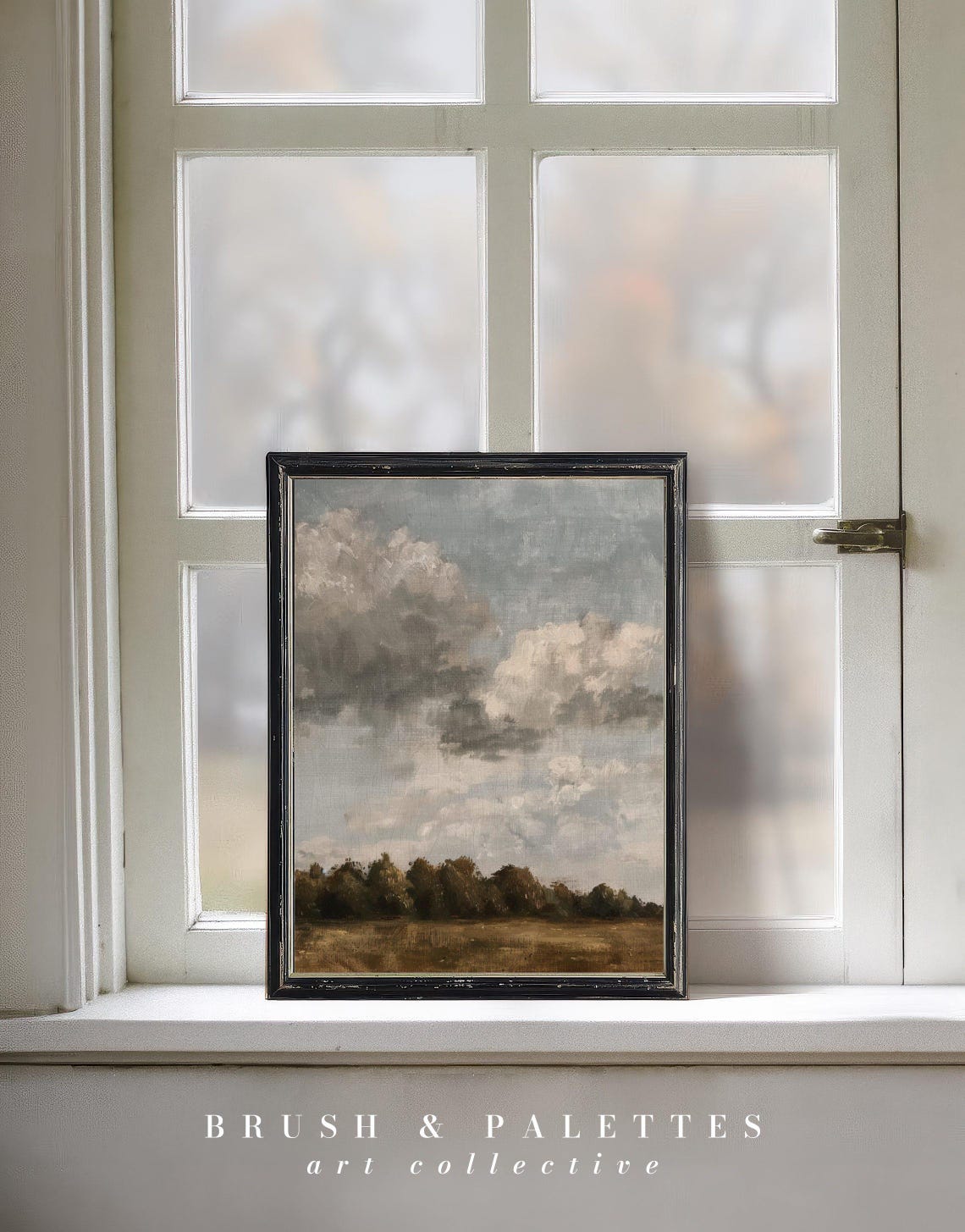 Dramatic Cloudy Sky Over Dark Treeline Field Landscape Poster - Image 3