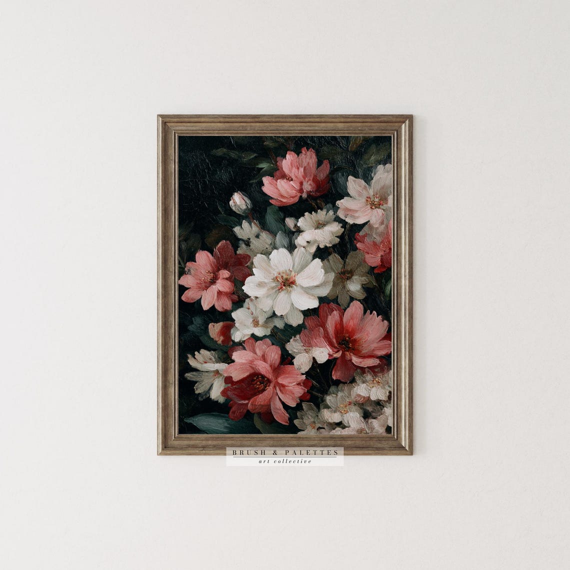 Vintage Pink White Floral Print, Botanical Still Life - Image 2