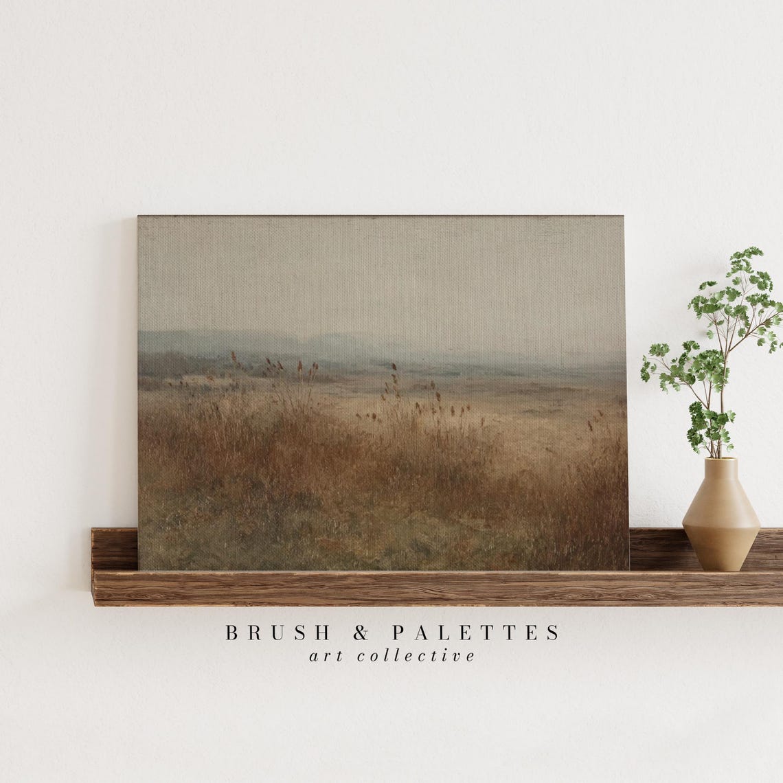 Misty Brown Moorland Autumn Field Muted Neutral Landscape Art Poster - Image 3