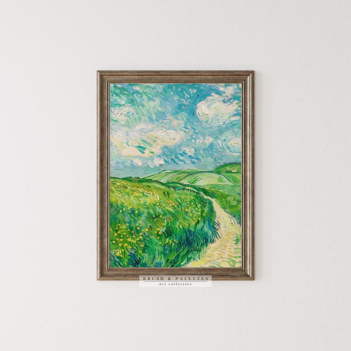 Van Gogh Style Path Through Green Rolling Hills Oil Painting Poster - Image 2