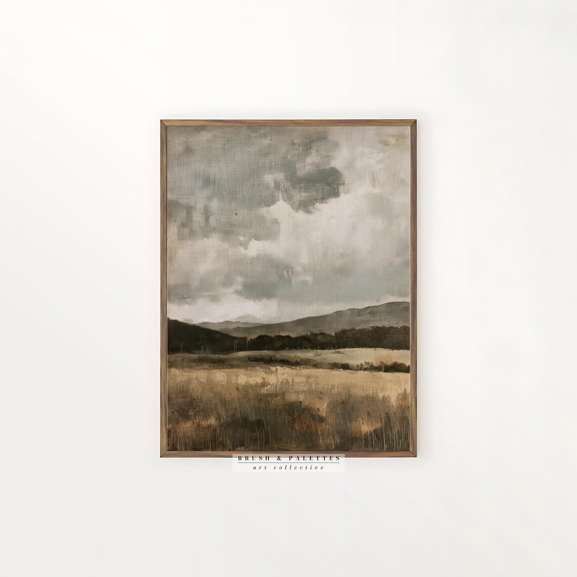 Moody Vintage Countryside Oil Painting Golden Cloudy Field Poster - Image 3