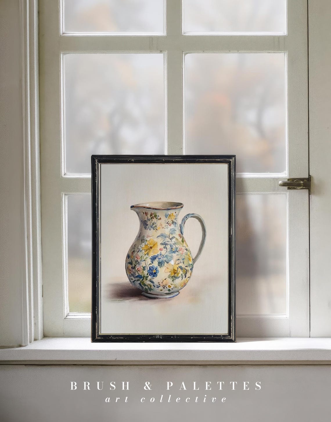 Floral Chintz Ceramic Jug Delicate Watercolor Still Life Print - Image 2