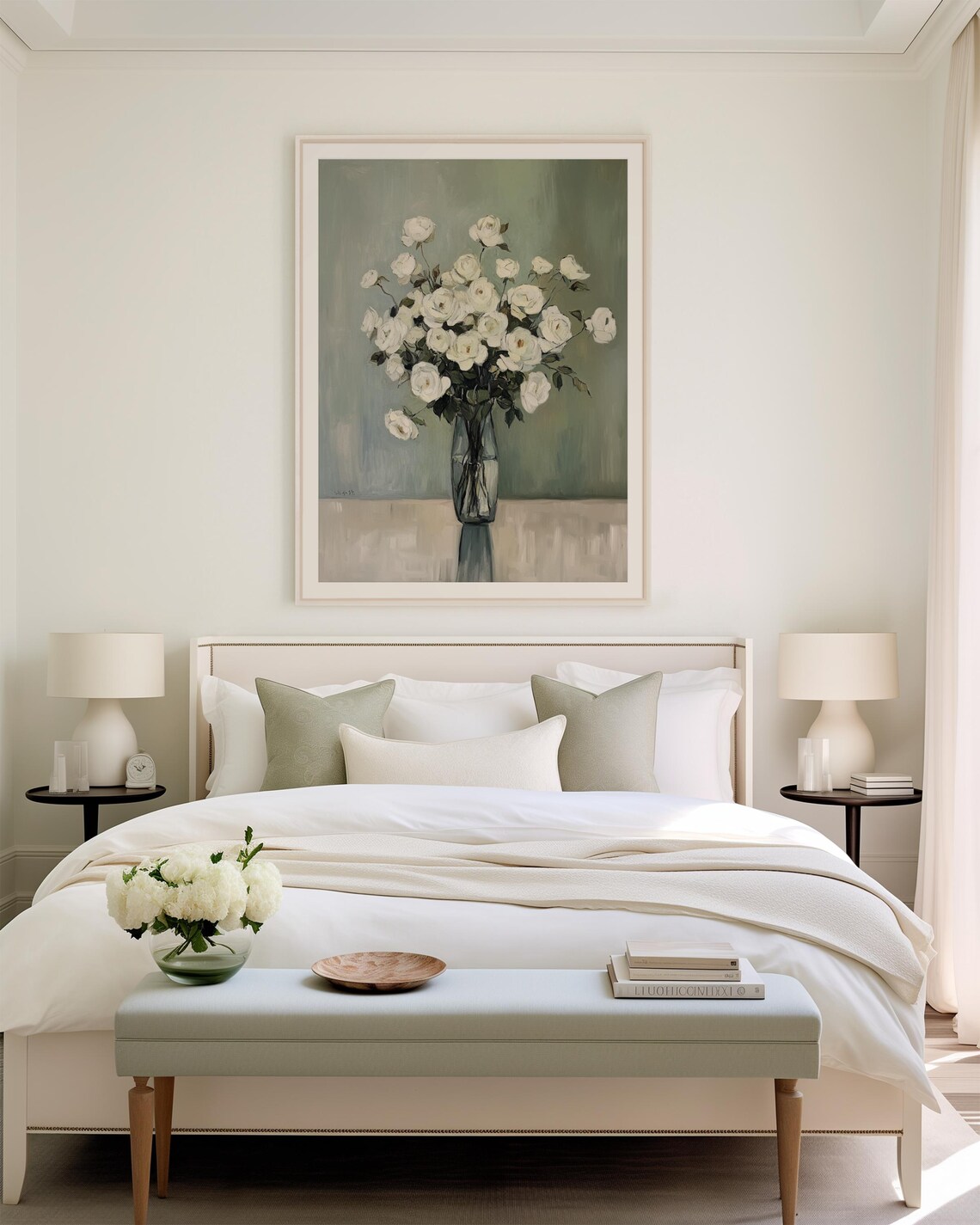 Vintage White Roses Still Life Painting Elegant Floral Bouquet Poster - Image 2