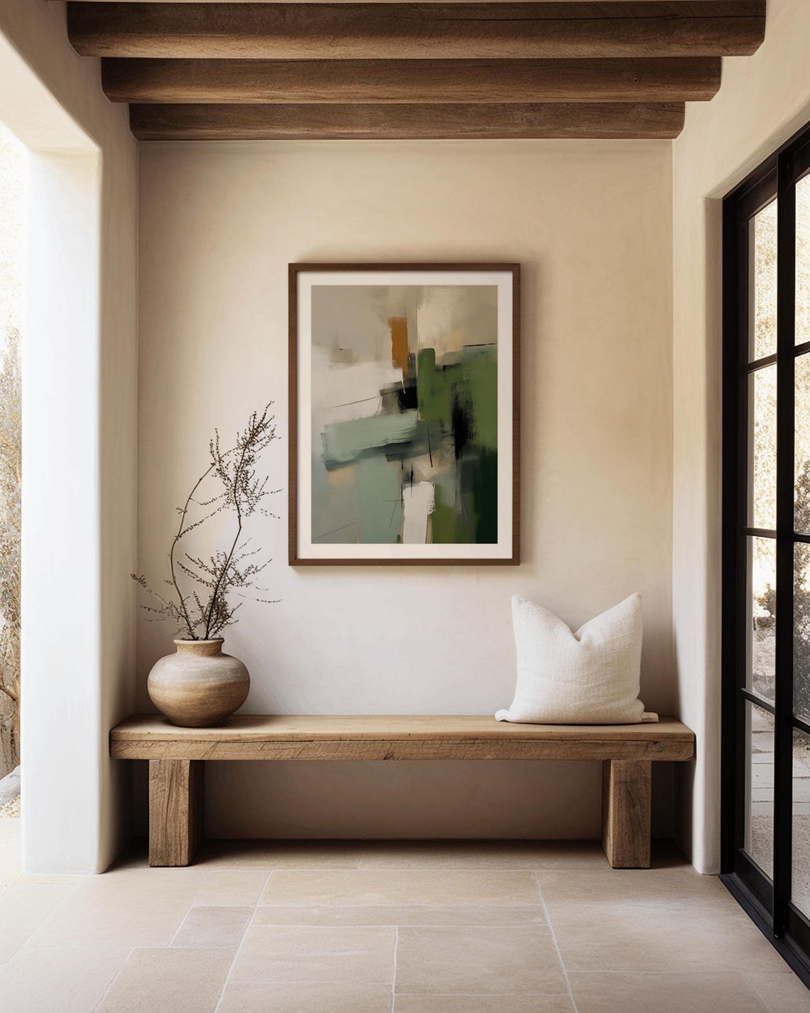 Sage Green Ochre Abstract Composition Modern Minimalist Poster - Image 3