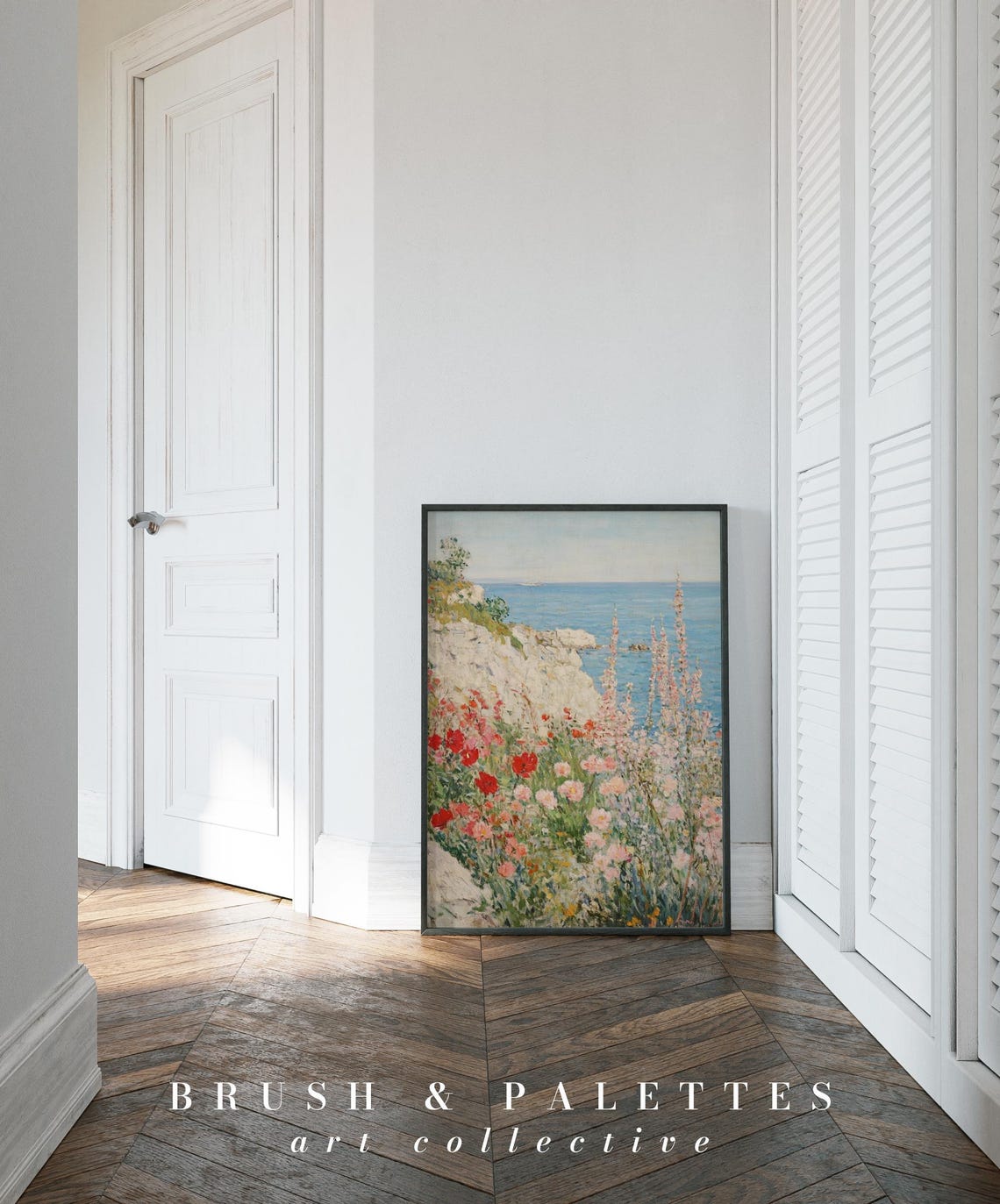 Ocean Cliffside Garden Painting, Vintage Floral Poster - Image 2