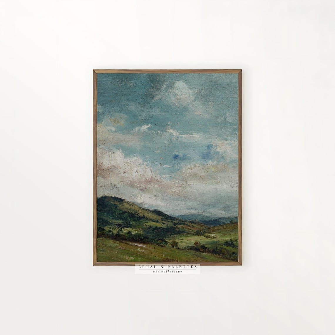 Blue Sky Green Hills Rolling Pasture Clouds Landscape Painting Poster - Image 2