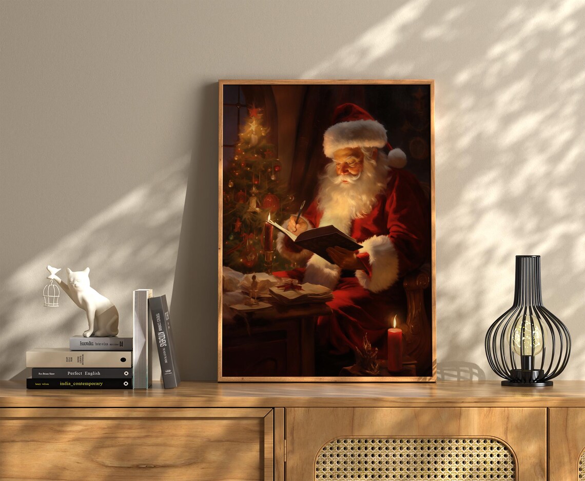 Santa Claus Writing Book Candlelight Christmas Vintage Poster - Image 3