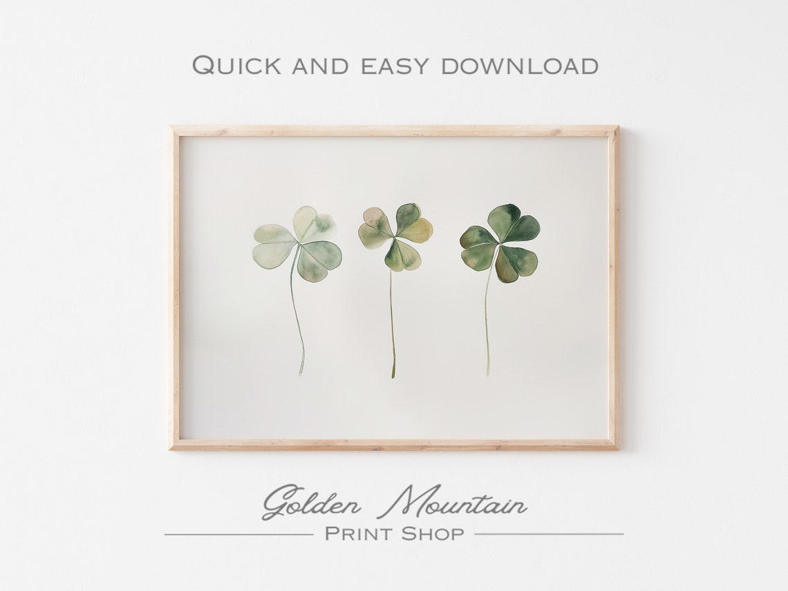 Shamrock Trio Watercolor Saint Patricks Day Boho Decor Wall Art - Image 2