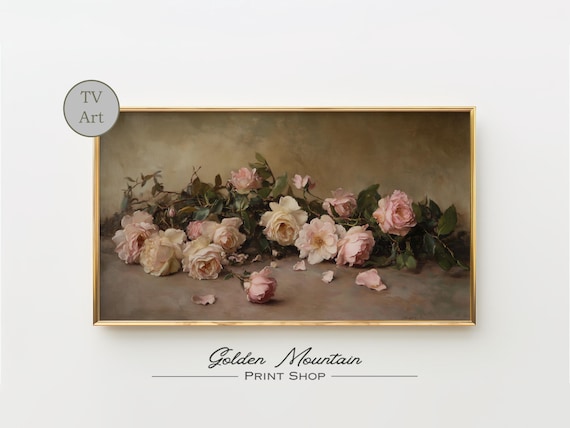 Moody Pink Roses Dark Academia Art Print