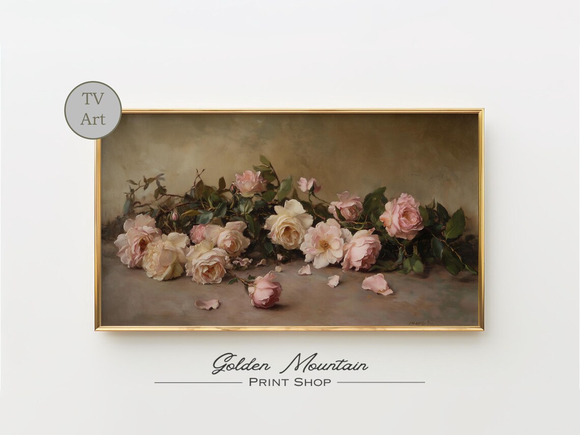 Moody Pink Roses Dark Academia Art Print