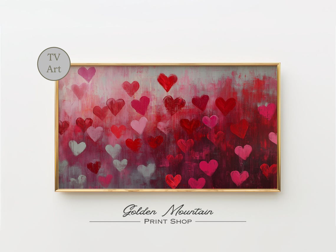 Red Pink Hearts Falling Romantic Abstract Texture Love Poster