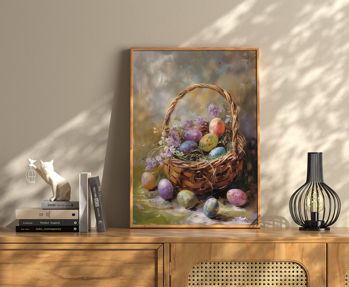 Moody Easter Basket Vintage Spring Floral Art Print - Image 3