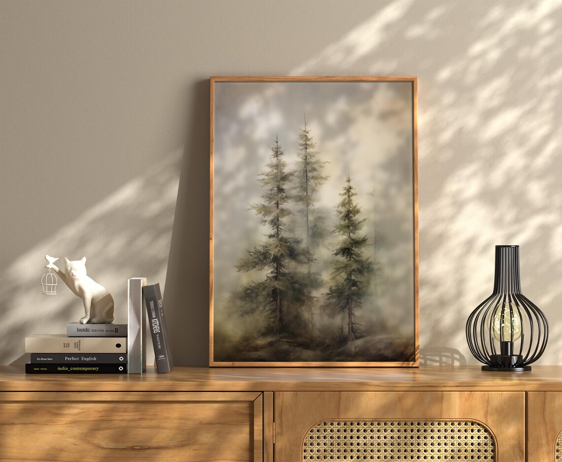 Vintage Christmas Tree Art, Snowy Forest Poster - Image 2