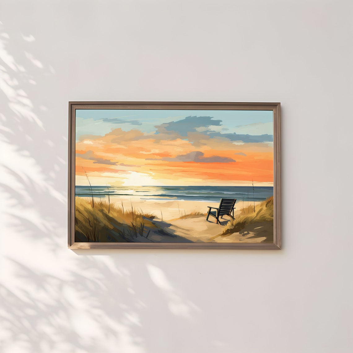 Beach Sunset With Lone Chair On Sandy Dunes Coastal Wall Art - Image 2
