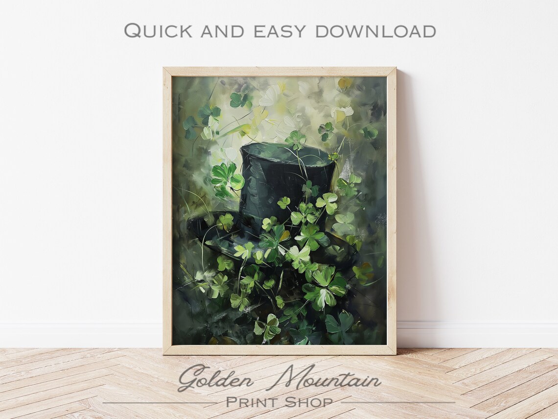 Leprechaun Top Hat Among Shamrocks St Patricks Day Art Poster - Image 3