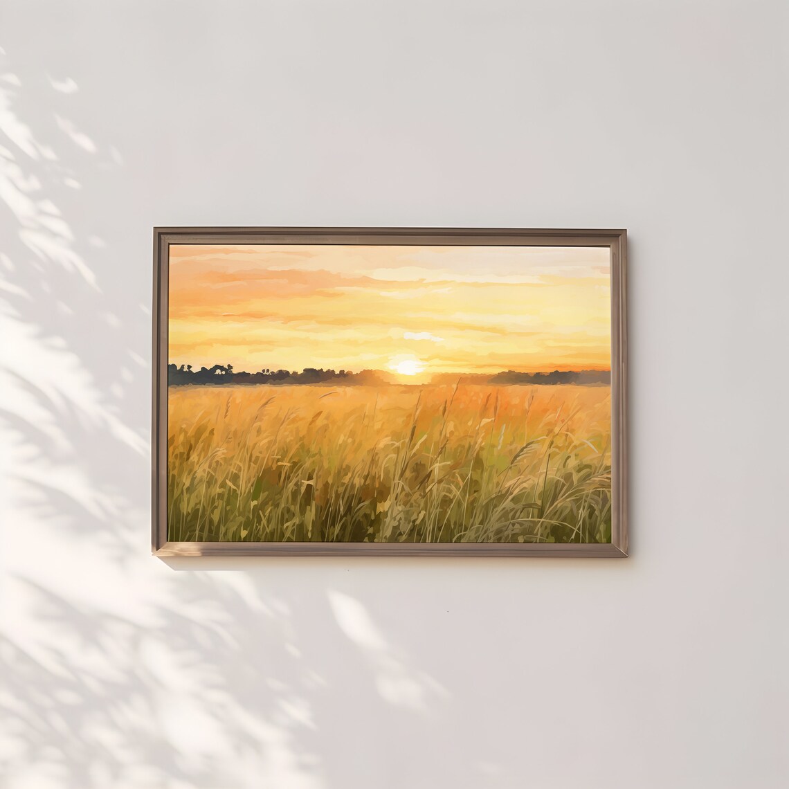 Country Landscape Fall Grass Field Oil Painting Art Print - Image 3
