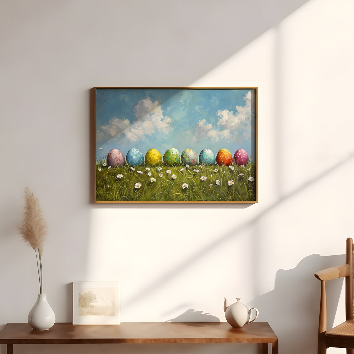 Painted Easter Eggs Spring Hill Oil Painting Farmhouse Wall Art - Image 3