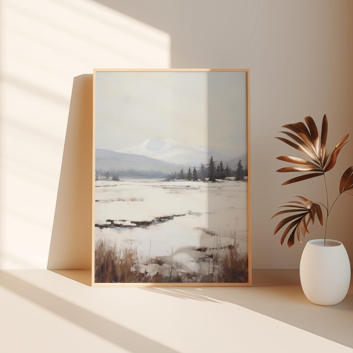 Frozen Winter Lake Distant Snowy Mountain Minimalist Wall Art - Image 3