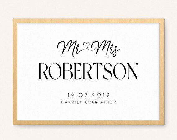 Mr Mrs Custom Typography Wedding Wall Art Personalized Wedding Day Poster A Family Gift Love Print Family Home Wall Art
