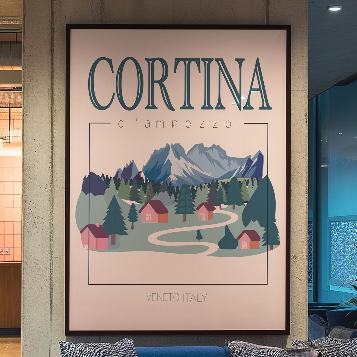 Cortina d'Ampezzo Winter Mountain Landscape Art Print - Image 2