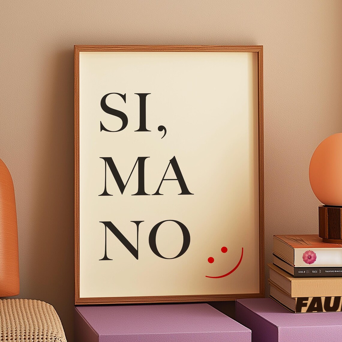 Minimalist Italian Si Ma No Typography Art Print