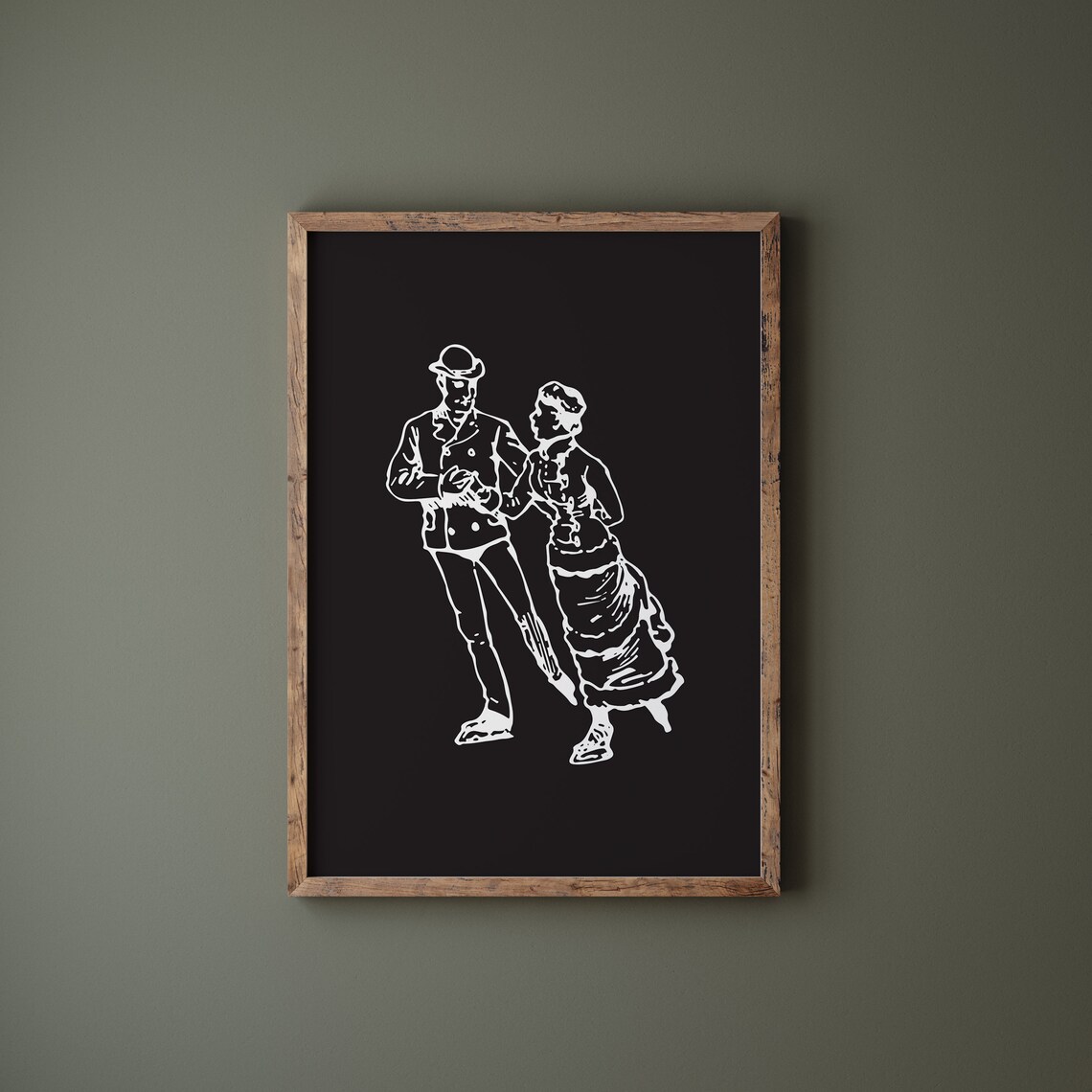 Retro Couple Ice Skating Line Art Black Christmas Holiday Poster - Image 2