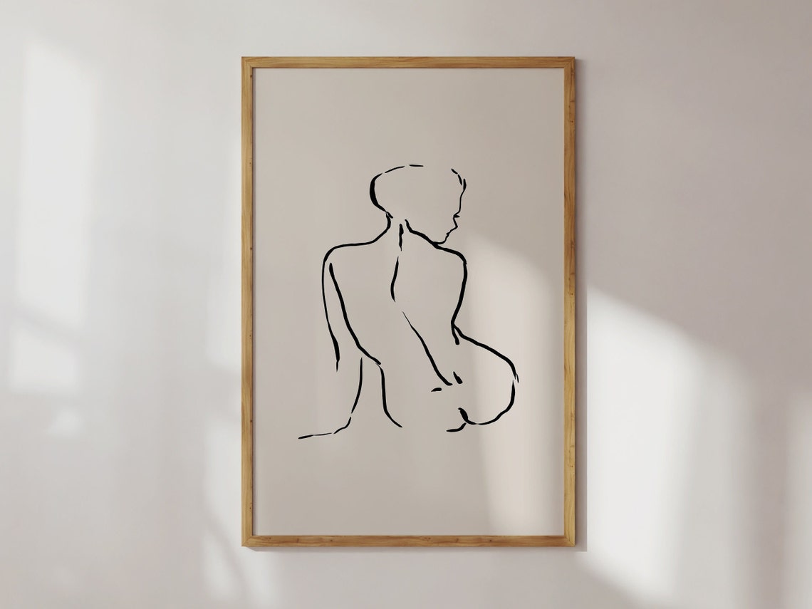 Abstract Female Figure One Line Art Nude Sketch Decor Poster
