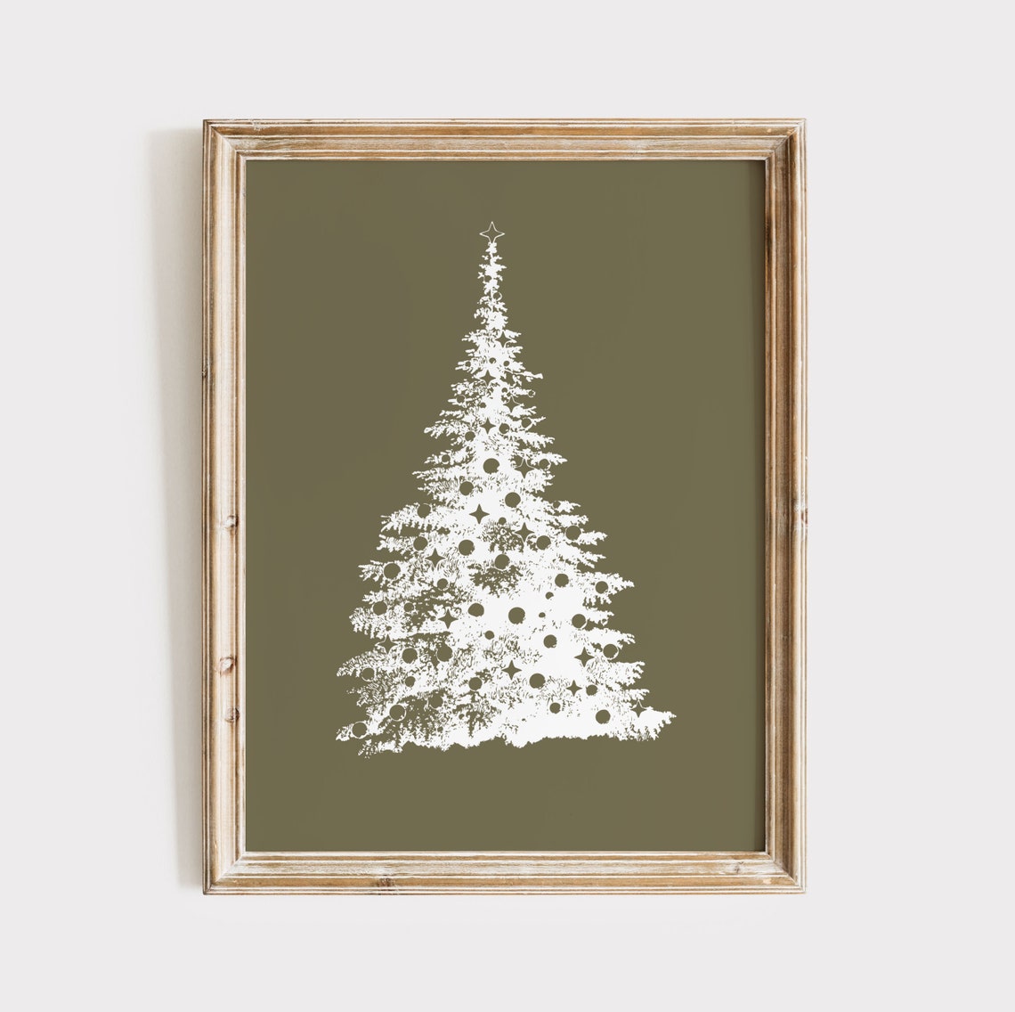 Retro White Christmas Tree Silhouette Olive Green Holiday Poster