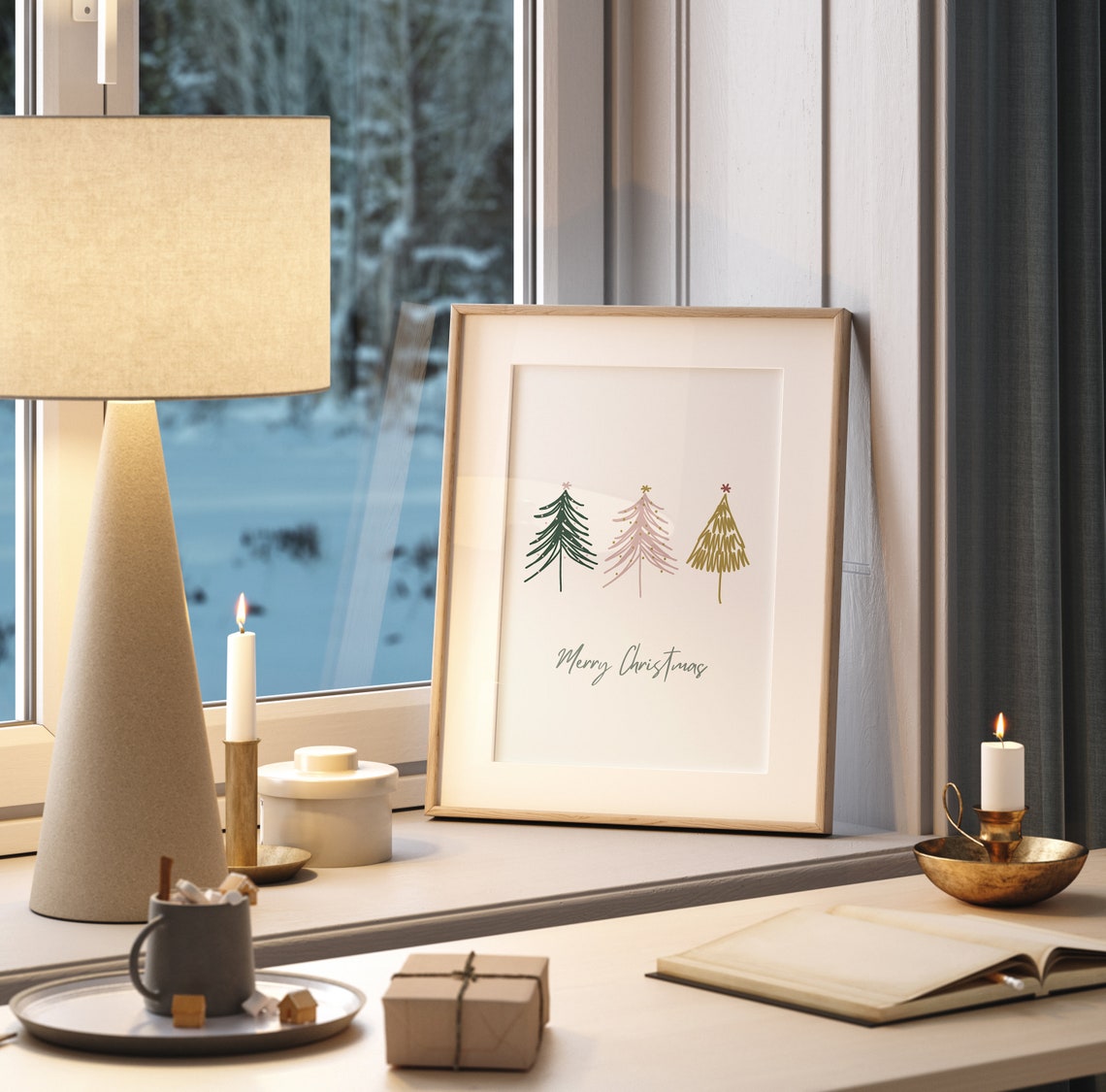 Merry Christmas Three Hand Drawn Trees Modern Holiday Poster - Image 2