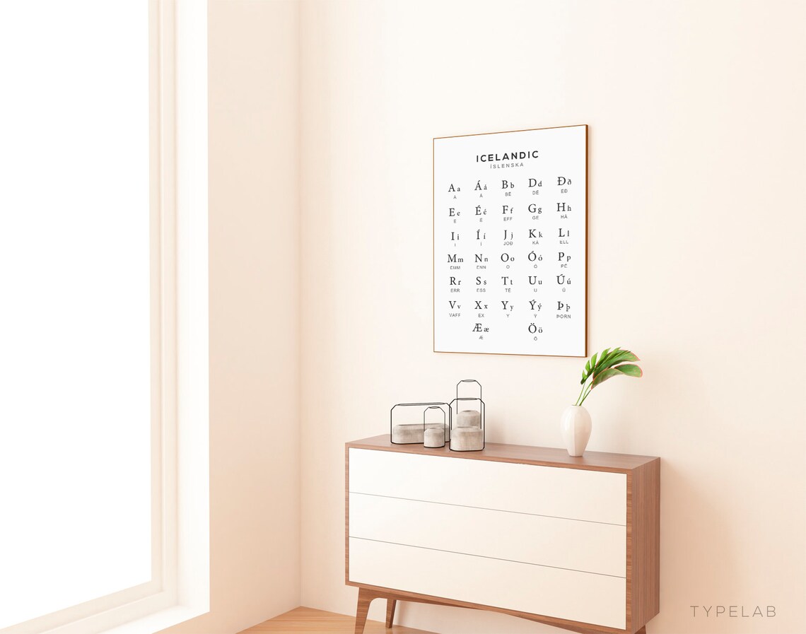 Icelandic Alphabet Chart Art Print, Black White - Image 2