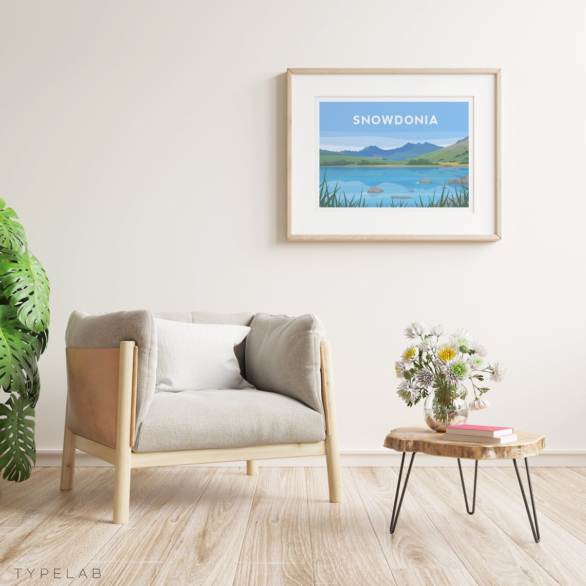 Snowdonia North Wales Mountain Lake Llynau Mymbyr Travel Poster