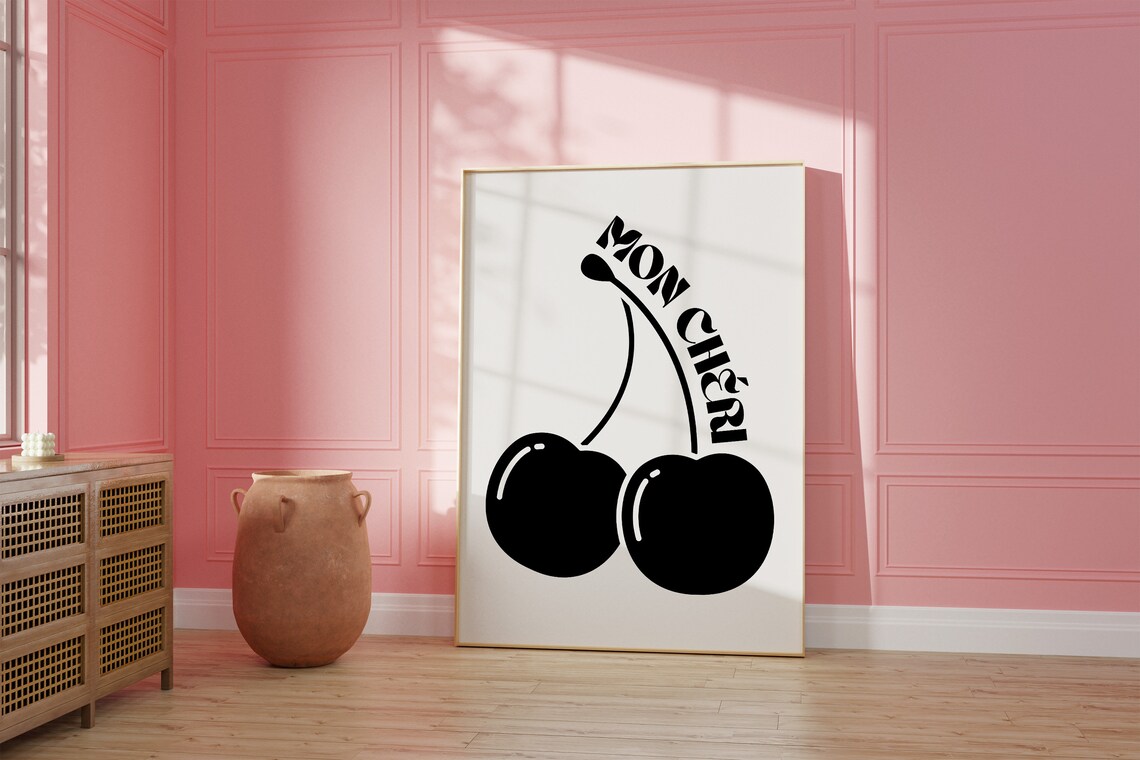 Mon Cheri Retro Cherry Art Print, Neutral Decor - Image 2