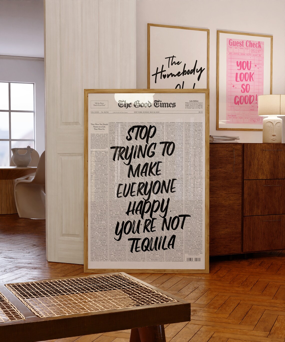 Stop Trying To Make Everyone Happy Funny Tequila Newspaper Quote Poster - Image 2