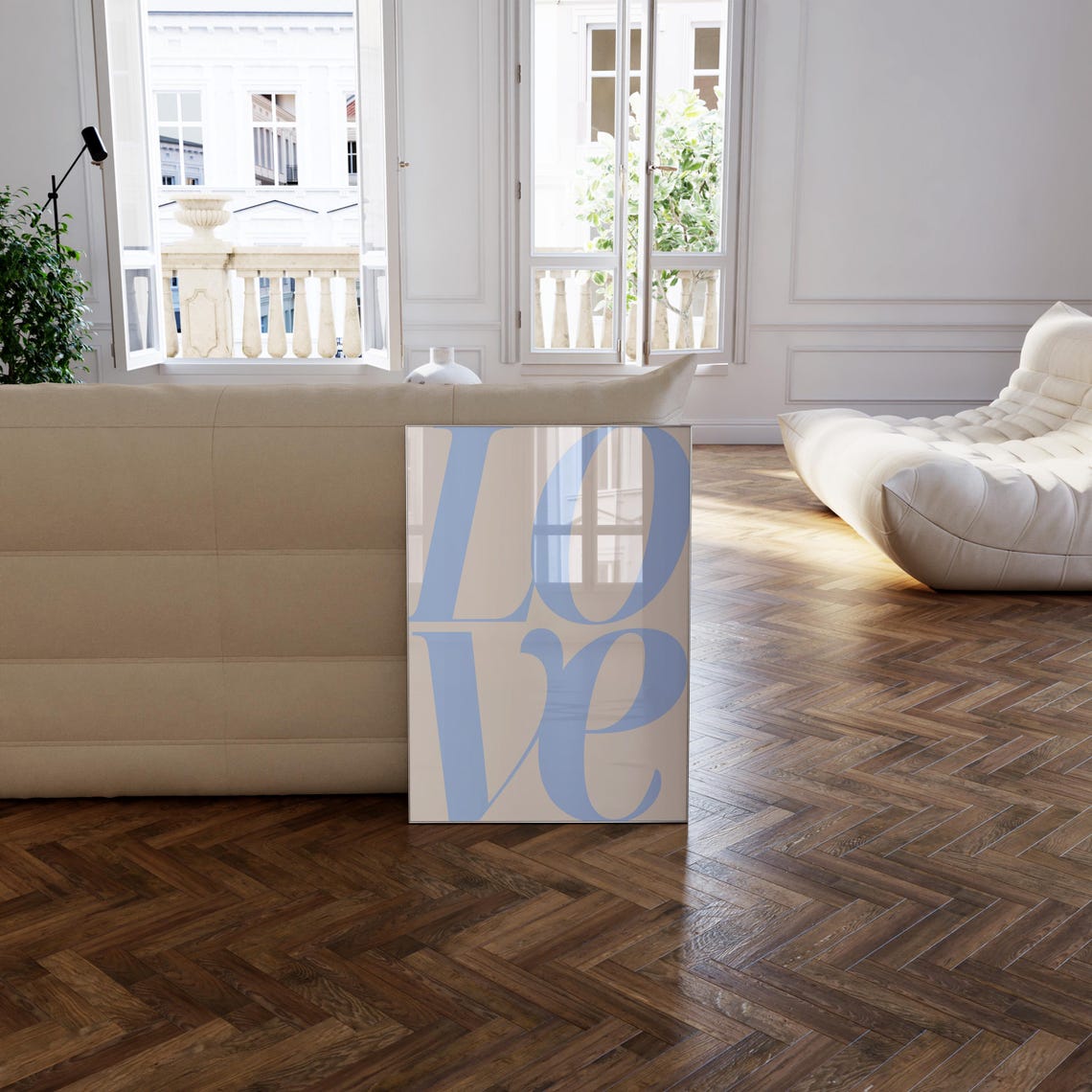 Love Typography Giant Blue Serif Letters Minimal Cream Poster - Image 3