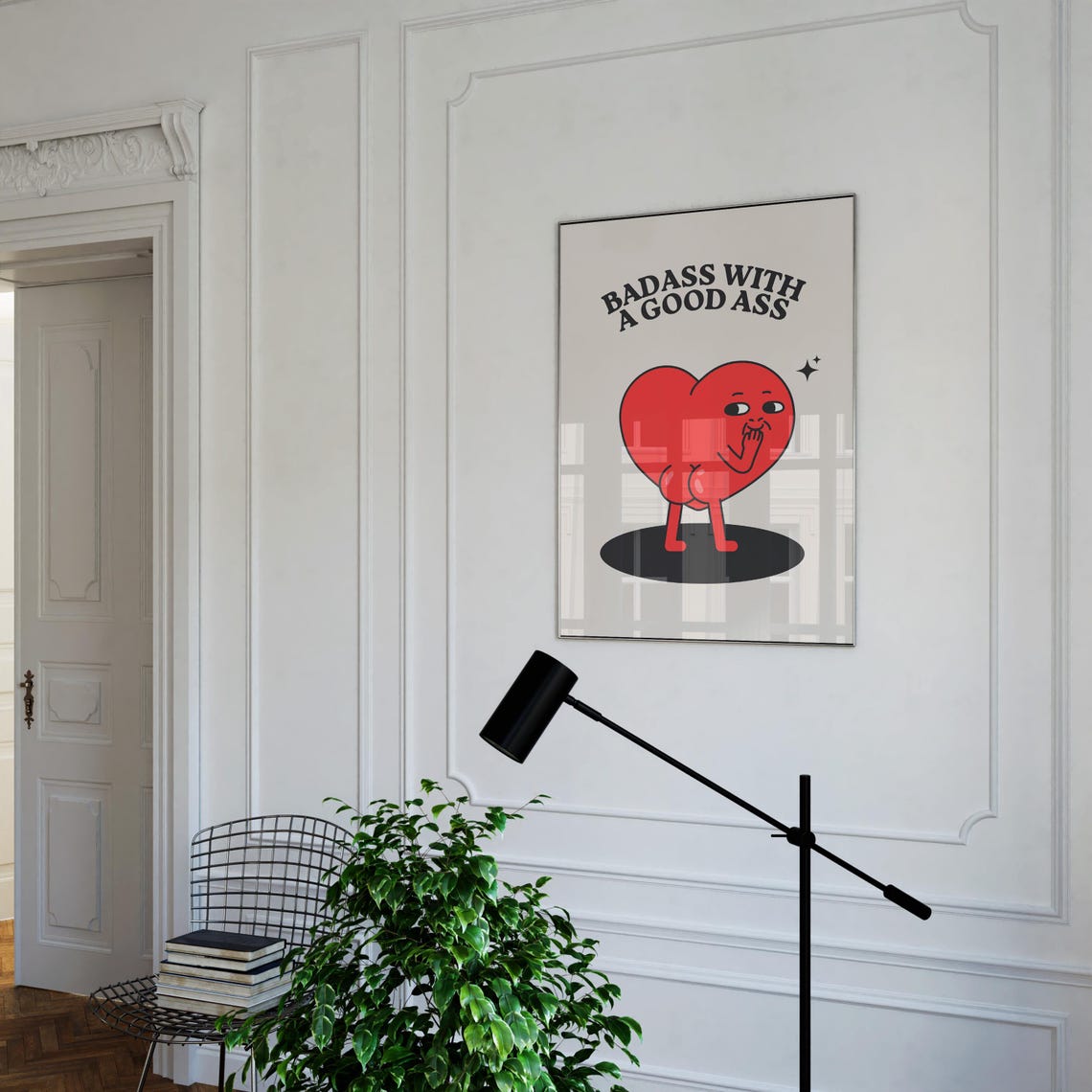 Badass With A Good Ass Red Heart Mascot Funny Cheeky Wall Poster - Image 4