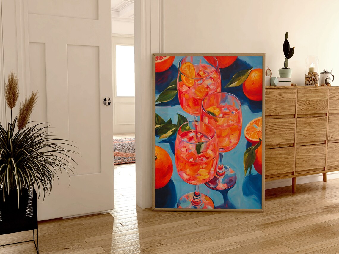 Aperol Spritz Cocktail Painting Orange Blue Summer Decor Poster - Image 3