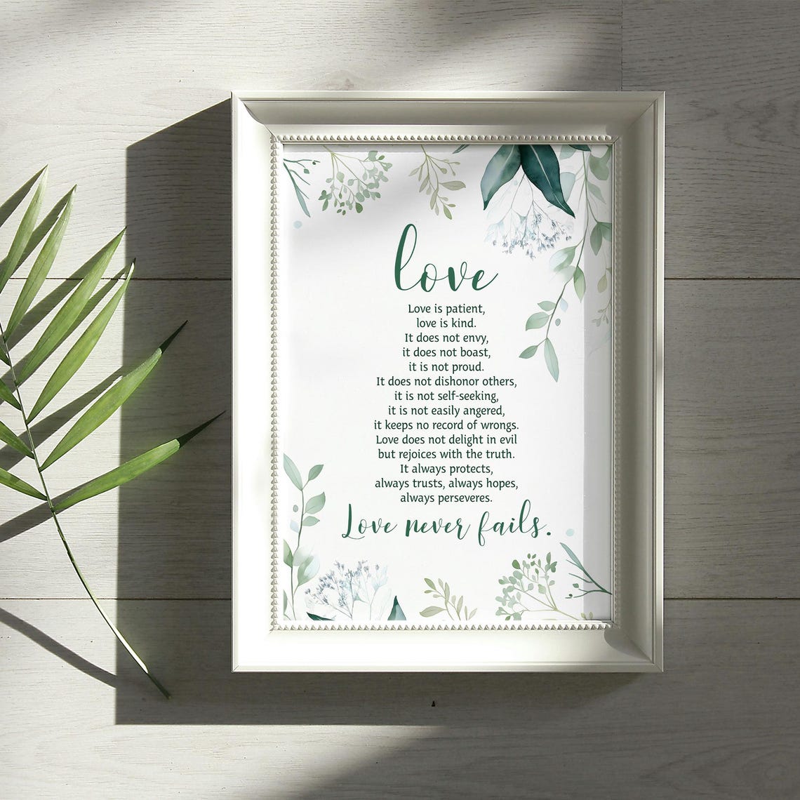 Love Is Patient Love Is Kind Scripture Botanical Quote Wall Art