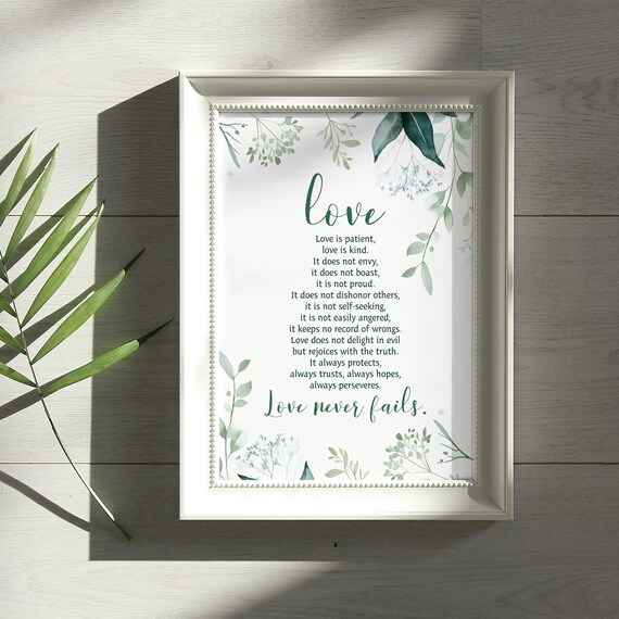 Love Is Patient Love Is Kind Scripture Botanical Quote Wall Art