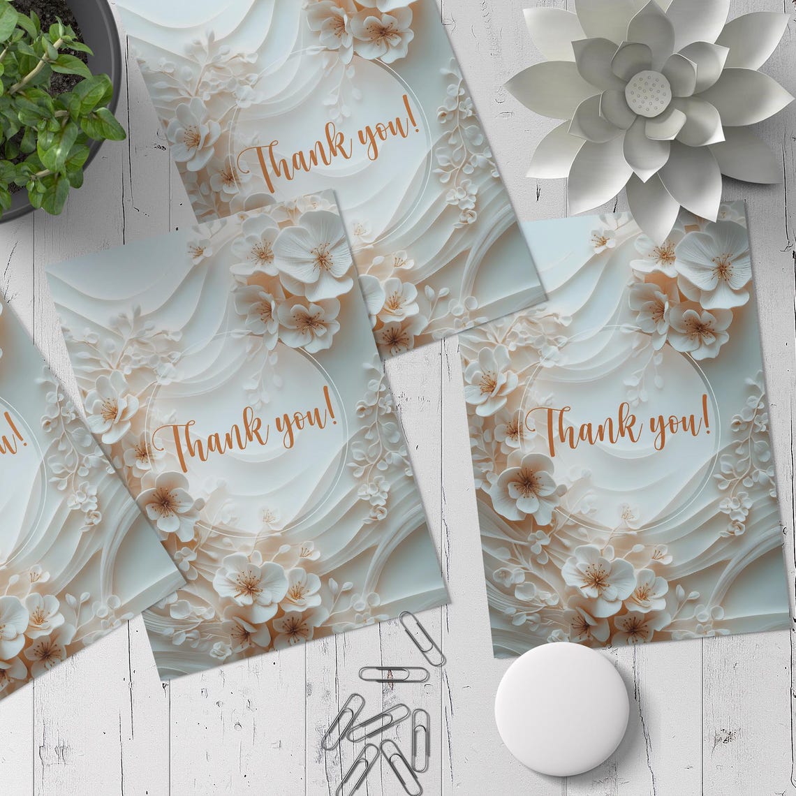 Elegant Floral Thank You Cards White Blossom Wedding Stationery Print