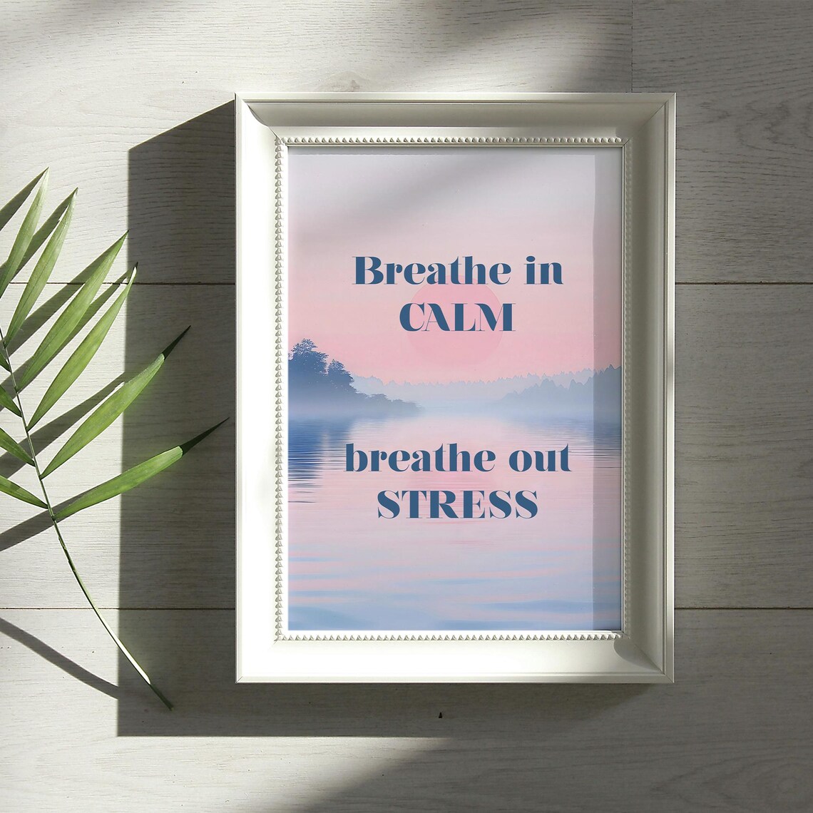 Breathe in Calm Breathe Out Stress Pastel Lake Sunset Quote Poster