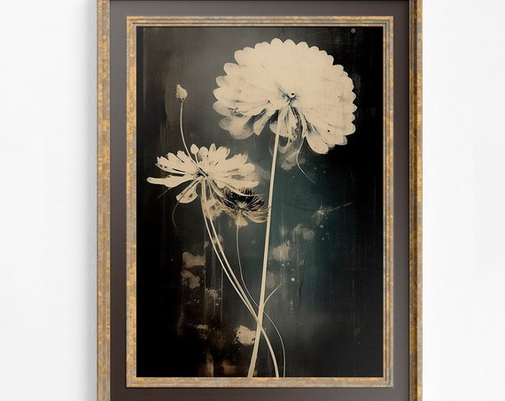 Moody Floral Anthotype Print, Dark Academia Vintage