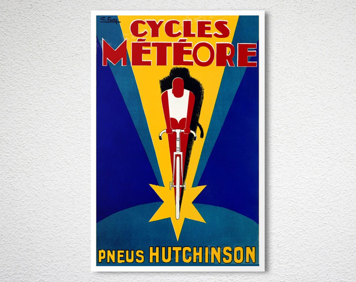 Cycles Meteore Pneus Hutchinson Speeding Cyclist Art Deco Poster - Image 2
