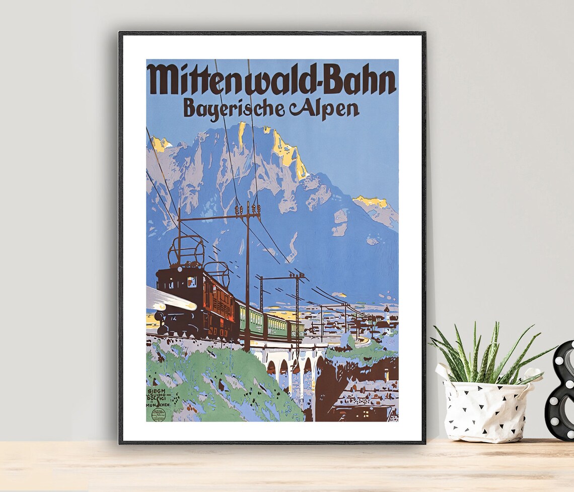 Mittenwald Bayerische Alpen Vintage Travel Poster